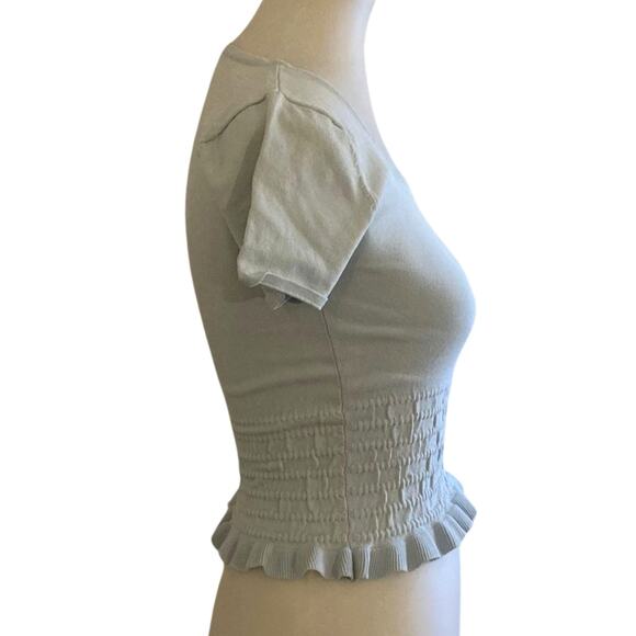 Vintage tfred Smocked Knit crop top with Lettuce Hem – Pale Blue Y2K  Top - Picture 2 of 7